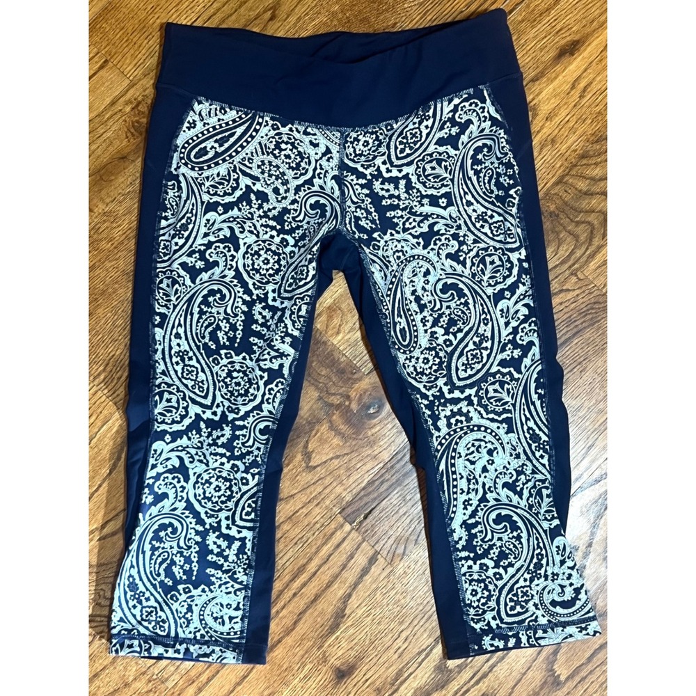 J Crew Navy Paisley‎ Print Cropped Athleisure Leggings Capris Womens L